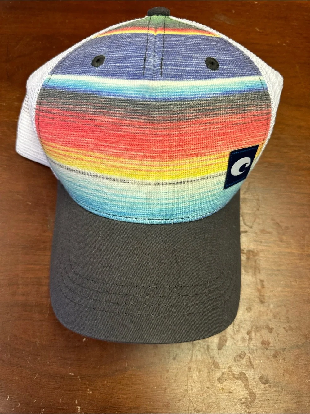 Costa Kids Rainbow Stripe Trucker Hat with Gray Bill and White Mesh